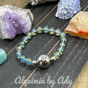 10mm chunky Aura Quartz beaded bracelet/bohemian/healing crystals